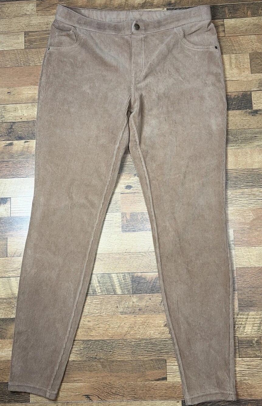 Hue Corduroy Leggings Womens Size L Tan Camel Ribbed Stretch Pull On Slim Pants
